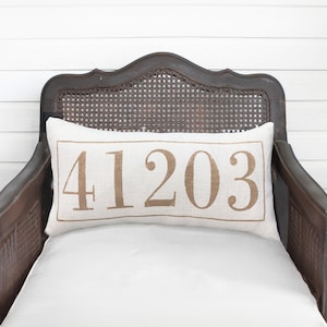 Classic Zip Code Pillow - Burlap Pillow - Lumbar Pillow Personalized - Farmhouse Chic