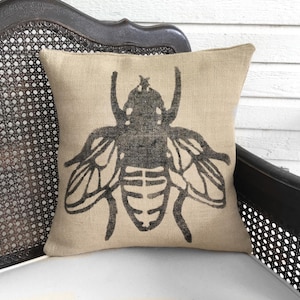 Save the Bees - Decorative Burlap Pillow - Bumble Bee Pillow - Honey Bee Decor image 1