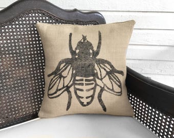 Save the Bees - Decorative Burlap Pillow - Bumble Bee Pillow - Honey Bee Decor