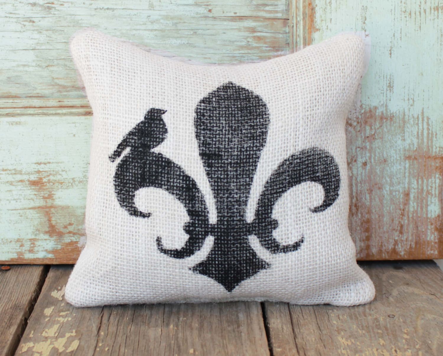 Fleur de Lis  -  Burlap Feed Sack Doorstop - French Country Door Stop