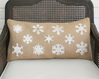 Snowflake Study - Burlap Christmas Pillow - Christmas Pillow - Winter Snowflake Pillow