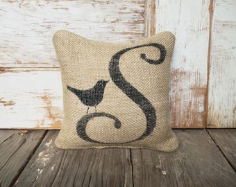 Bird Letter Custom Monogram -  Burlap Feed Sack Doorstop - Letter Door Stop