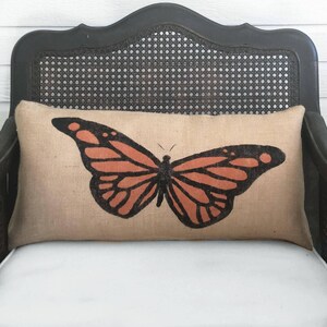 Butterfly - Burlap Pillow - Monarch Butterfly Pillow - Butterfly Decor - Orange butterfly - Yellow Butterfly, Blue Butterfly Lavender image 2