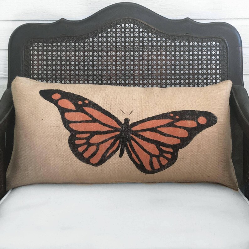 Butterfly - Burlap Pillow - Monarch Butterfly Pillow - Butterfly Decor - Orange butterfly - Yellow Butterfly, Blue Butterfly Lavender image 2