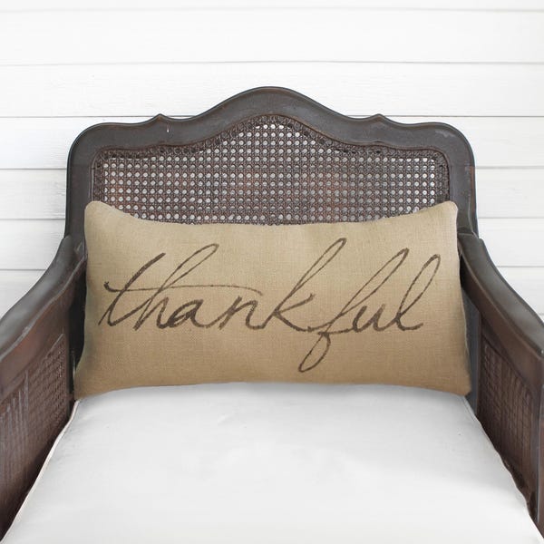 Thankful-  Burlap Pillow - Fall Pillow - Thanksgiving Decor