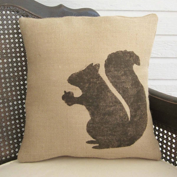 Woodland Squirrel - Pillow Burlap - Squirrel Pillow - Fall Pillow