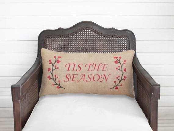 Winter Berry Wreath with Holiday Saying -  Burlap Christmas Pillow - Holiday Pillow - Winter Decor - Custom Tis the Season, Merry Christmas