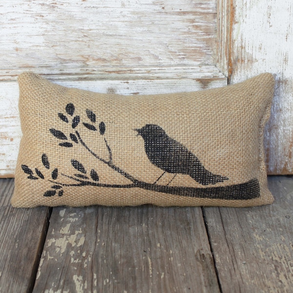 Bird and Branch -  Burlap Feed Sack Doorstop - Door Stop - Bird Decor