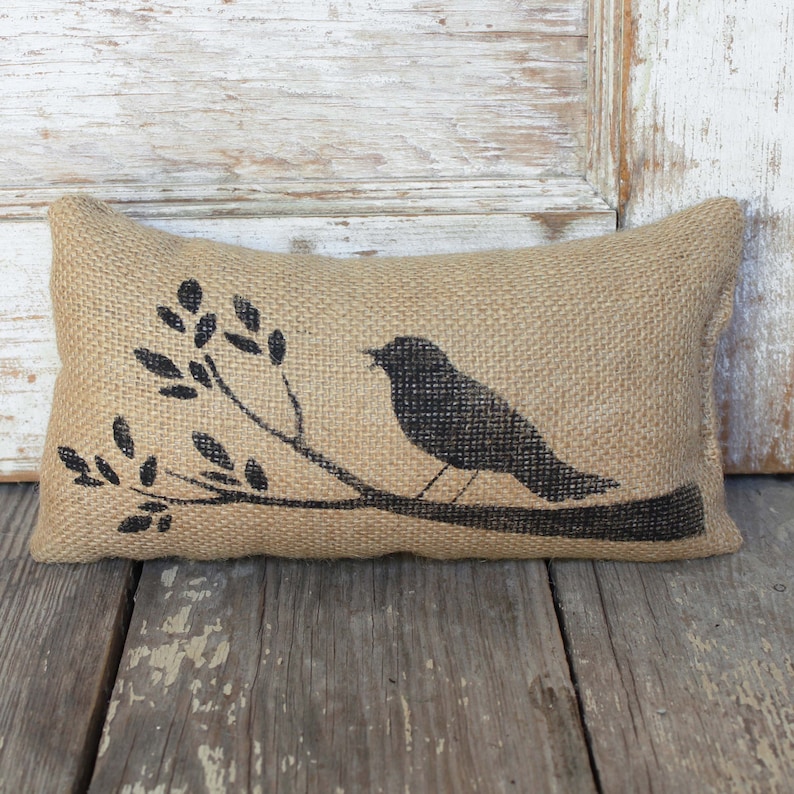 Bird and Branch Burlap Feed Sack Doorstop Door Stop Bird Decor image 1