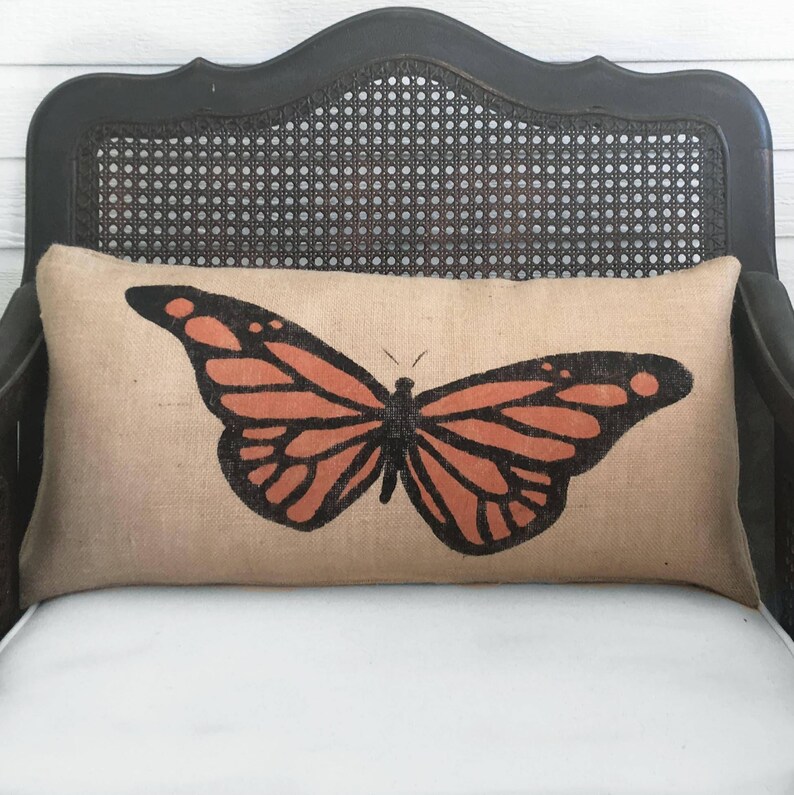 Butterfly - Burlap Pillow - Monarch Butterfly Pillow - Butterfly Decor - Orange butterfly - Yellow Butterfly, Blue Butterfly Lavender image 2