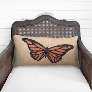 Butterfly - Burlap Pillow - Monarch Butterfly Pillow - Butterfly Decor - Orange butterfly - Yellow Butterfly, Blue Butterfly Lavender image 1