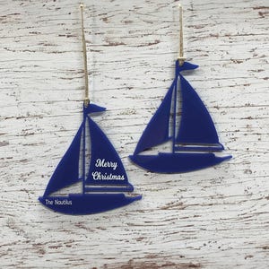 Sailboat Christmas Ornament- Personalized Engraving - Laser Cut from Wood or Acrylic - Nautical Christmas Ornaments - Gift for Sailor