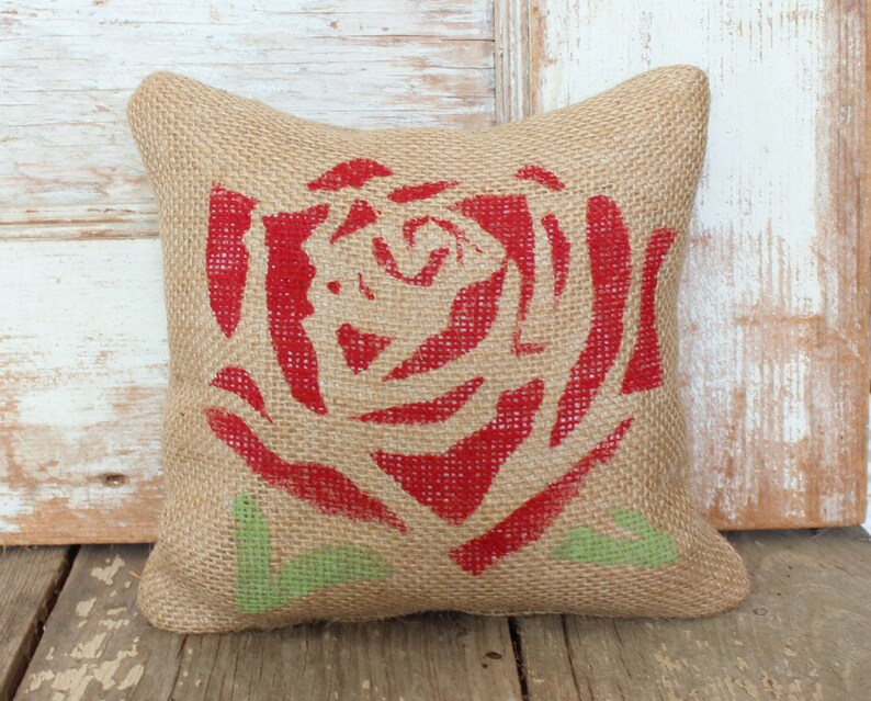 Red Red Rose Burlap Feed Sack Doorstop Flower Door Stop image 1