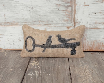 Love Birds -  Burlap Feed Sack Doorstop - Birds Perched on Key Door Stop