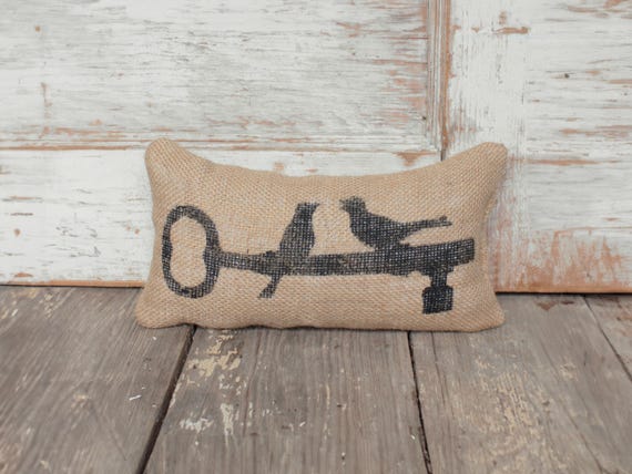 Love Birds -  Burlap Feed Sack Doorstop - Birds Perched on Key Door Stop