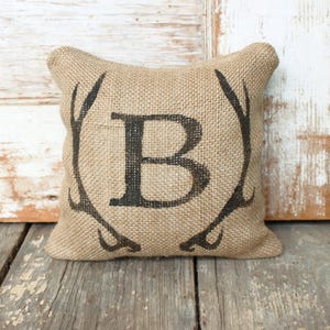 Deer Antler Monogram Burlap Doorstop -  Burlap Fabric Doorstop -  Autumn Decor - Antler decor - Personalized Door Stop