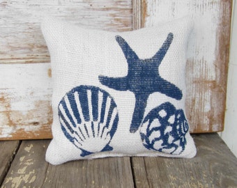 Beach Memories -  Burlap Feed Sack Doorstop  - Sea Shell and Starfish  Door Stop