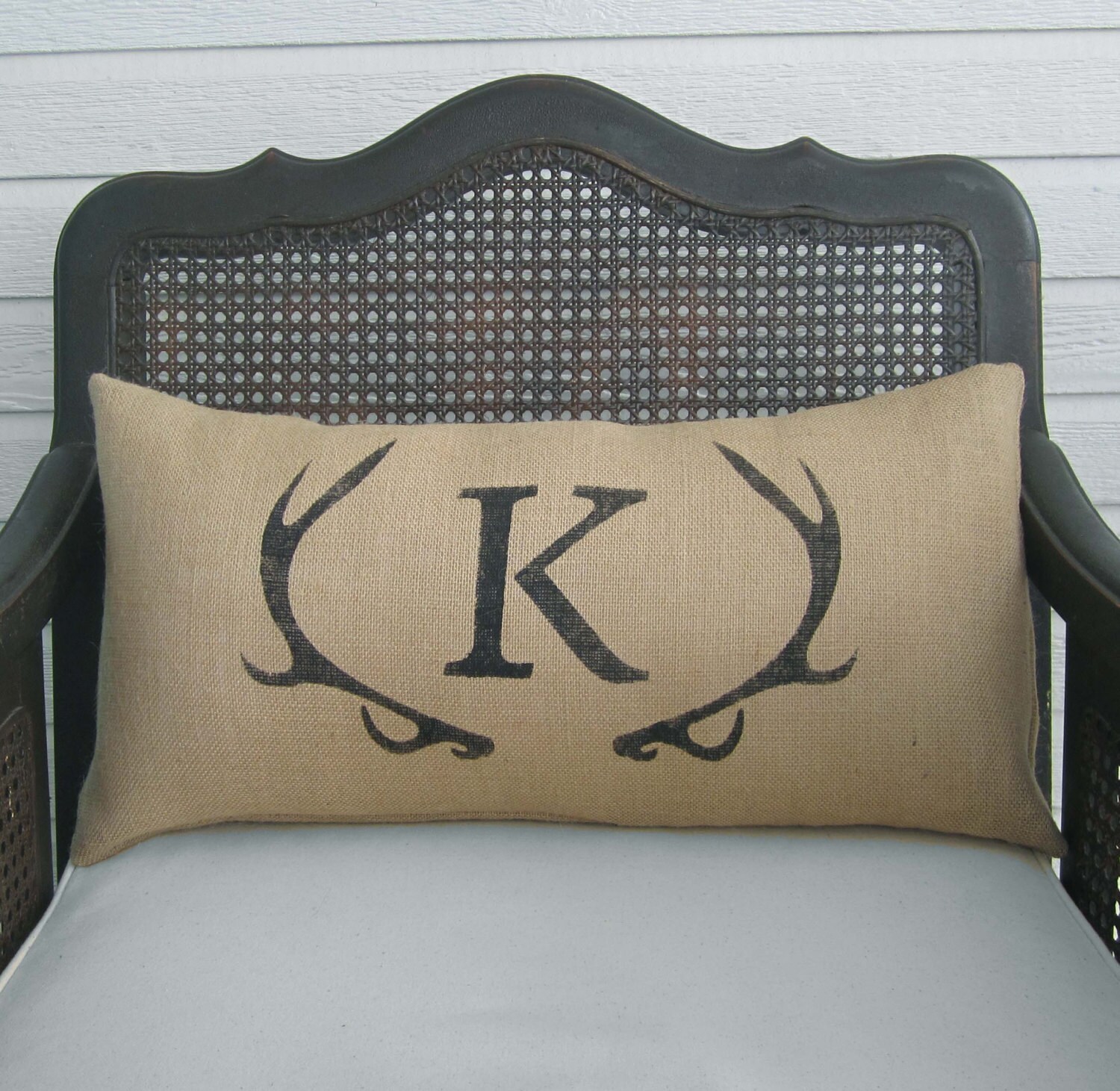 Deer Antler Monogram Pillow Lumbar Pillow Burlap Pillow
