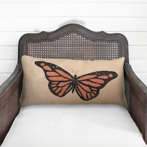 Butterfly - Burlap Pillow - Monarch Butterfly Pillow - Butterfly Decor - Orange butterfly - Yellow Butterfly, Blue Butterfly Lavender image 1