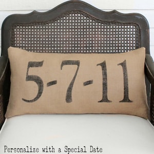 Remember the Day - Burlap Pillow - Personalize with a  special date in your life - Save the Date Pillow - Anniversary Pillow - Wedding Date