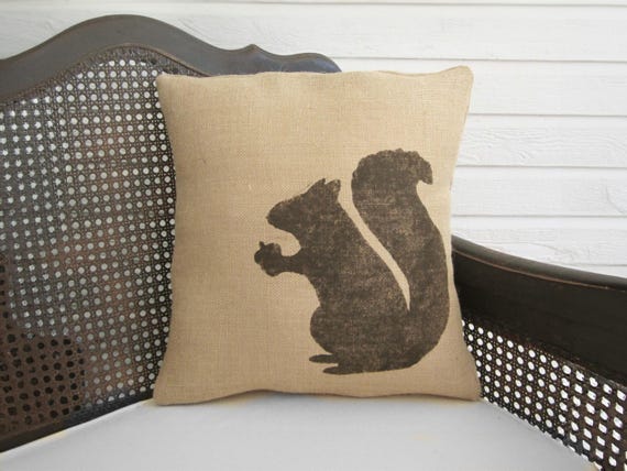 Woodland Squirrel - Pillow Burlap - Squirrel Pillow - Fall Pillow