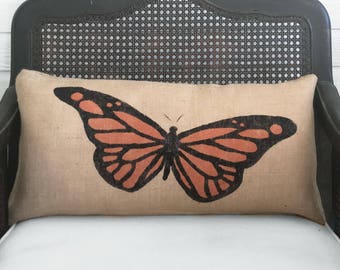 Butterfly - Burlap Pillow - Monarch Butterfly Pillow - Butterfly Decor - Orange butterfly - Yellow Butterfly, Blue Butterfly Lavender