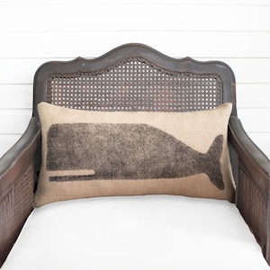 Cachalot Whale  - Burlap Pillow - Nautical Decor Whale Pillow