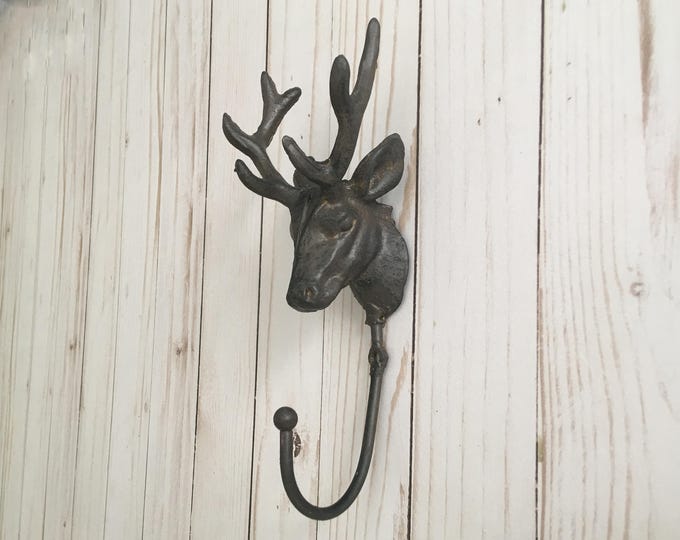 Cast Iron Stag Head Hook  - Woodland Decor - Deer Head Hook