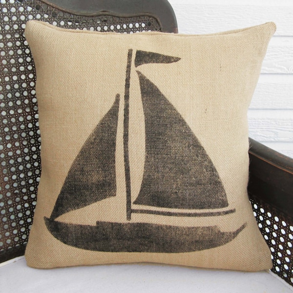 Sail Away - Oreiller en toile de jute pour voilier - Oreiller nautique - Oreiller pour voilier