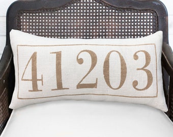 Classic Zip Code Pillow - Burlap Pillow - Lumbar Pillow Personalized - Farmhouse Chic