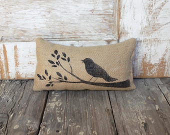 Bird and Branch -  Burlap Feed Sack Doorstop - Door Stop - Bird Decor
