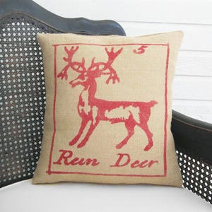Reindeer Pillow - Burlap Christmas Pillow - Christmas Pillow - Deer Pillow - Christmas Decor - Holiday Decor image 1