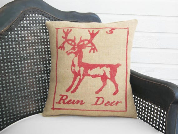 Reindeer Pillow - Burlap Christmas Pillow - Christmas Pillow - Deer Pillow  - Christmas Decor - Holiday Decor