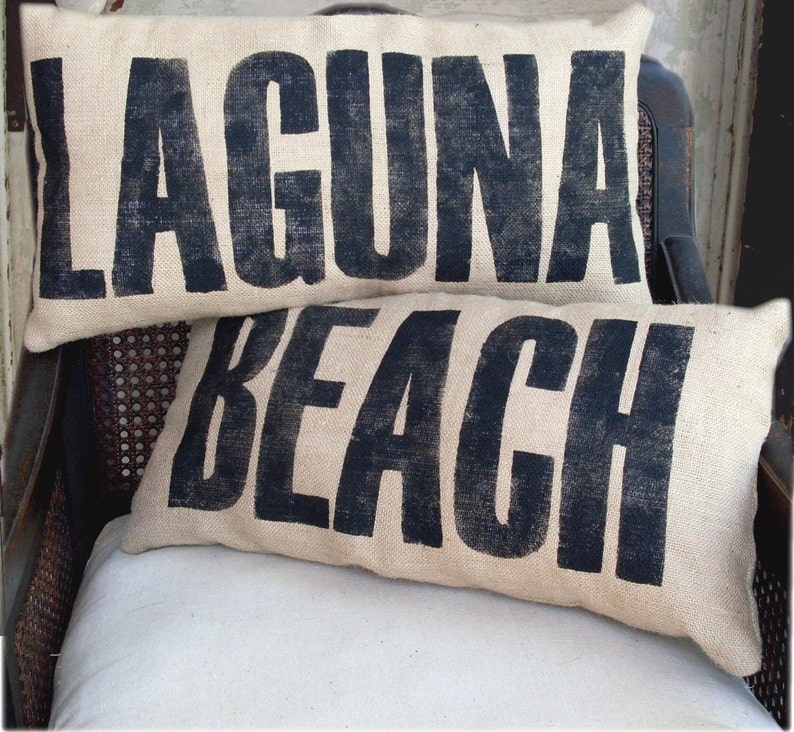 Beach Burlap Pillow Beach Pillow Beach Decor Beach Cottage Lumbar Style image 3