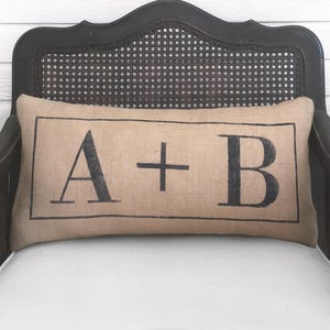 Classic Love Letters - Burlap Pillow - Initial Pillow - Letter Pillow - Plus sign pillow - Monogram pillow - engagement pillow wedding image 2
