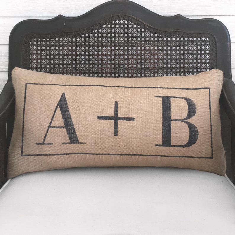 Classic Love Letters - Burlap Pillow - Initial Pillow - Letter Pillow - Plus sign pillow - Monogram pillow - engagement pillow wedding image 2