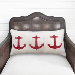 Anchors Away! Decorative Lumbar Burlap Pillow  - Coastal Cottage Accent