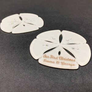 Sand Dollar Beach Ornament Personalized First Christmas Married Ornament 2022 Coastal Christmas Tree Ornaments Beach Wedding Favor image 4