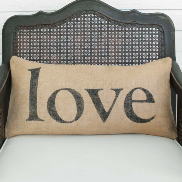 Love in any Language -  Burlap Pillow - Personalize with the language of your choice - Typography custom -  Love Pillow Lumbar Style