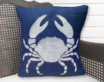 Ocean-Inspired Decor: Coastal Burlap Crab Pillow - Coastal Living Essential