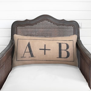 Classic Love Letters - Burlap Pillow - Initial Pillow - Letter Pillow - Plus sign pillow - Monogram pillow - engagement pillow wedding image 1