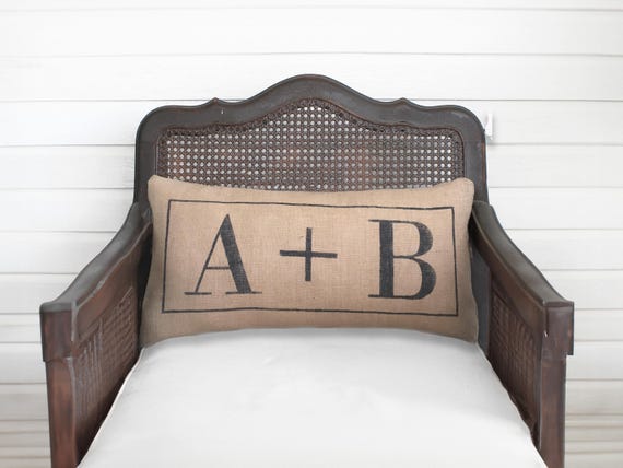 Classic Love Letters - Burlap Pillow - Initial Pillow  - Letter Pillow - Plus sign pillow - Monogram pillow - engagement pillow wedding
