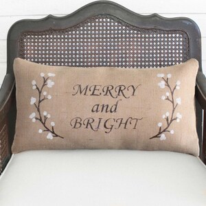 Winter Berry Wreath with Holiday Saying - Burlap Christmas Pillow - Holiday Pillow - Winter Decor - Custom Tis the Season, Merry Christmas image 3