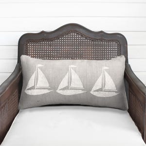 Sailing Away  -  Burlap Pillow  -  Sailboat Lumbar Pillow Nautical Decor