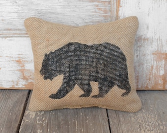 The Black Bear -  Burlap Feed Sack Doorstop -Bear Door Stop - Rustic Cabin Decor - Woodland animals - black bear decor