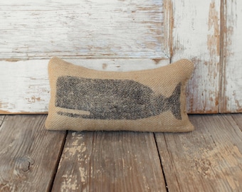 Cachalot Whale-  Burlap Feed Sack Doorstop - Nautical Door Stop - Burlap Decor - Coastal Decor - Whale decor