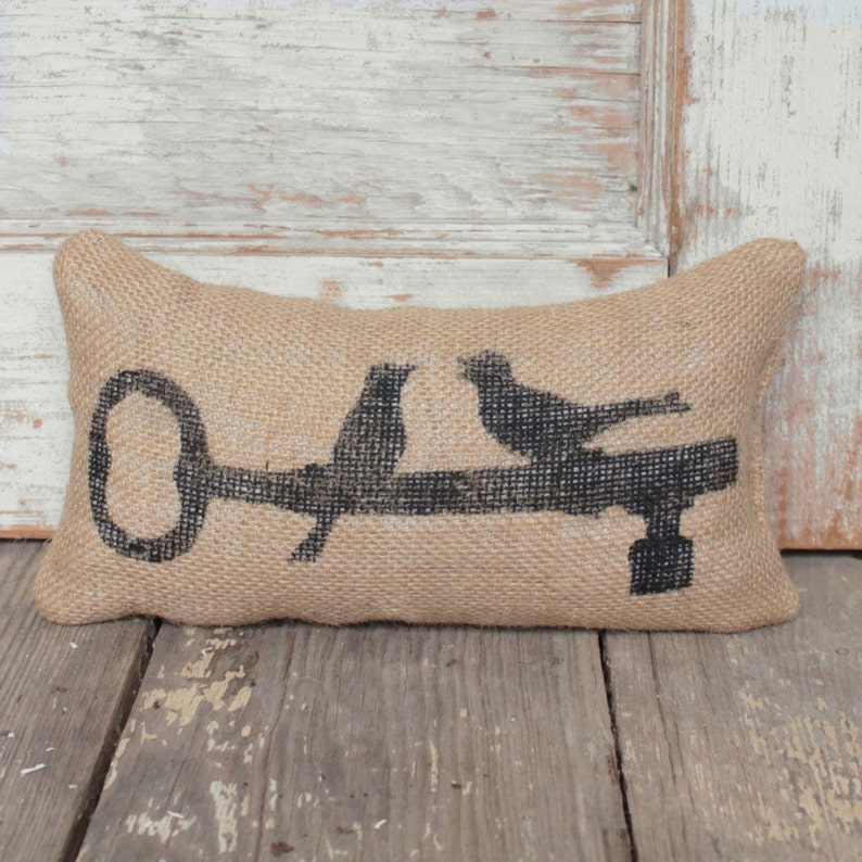 Love Birds Burlap Feed Sack Doorstop Birds Perched on Key Door Stop image 1