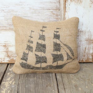 Clipper Ship - Burlap Feed Sack Doorstop - Nautical  Design - Coastal Doorstop