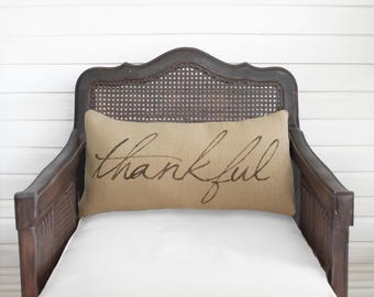 Thankful-  Burlap Pillow - Fall Pillow - Thanksgiving Decor