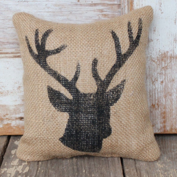 Woodland Deer  -  Burlap Feed Sack Doorstop - Deer Head - Stag Head - Deer Antlers - Door Stop